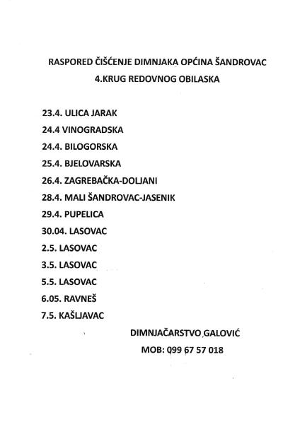 raspored dimnjačara 4. krug 2025
